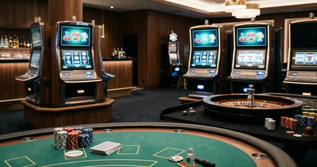 Spillebord, spillekort og spilleautomater i et moderne digitalt casinomiljø